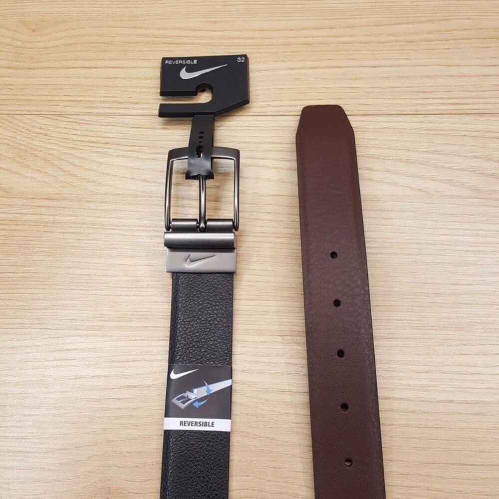 NIKE Belt Mens 32 Black Brown Pebble Grain Reversible Casual Golf